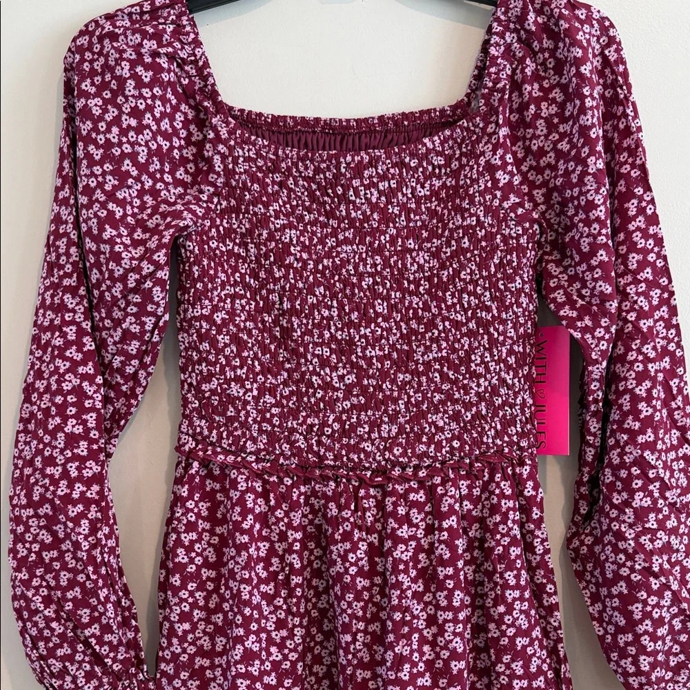 WITH JULES‎ Kids Floral Burgundy Dress with Long Sleeves Size 16